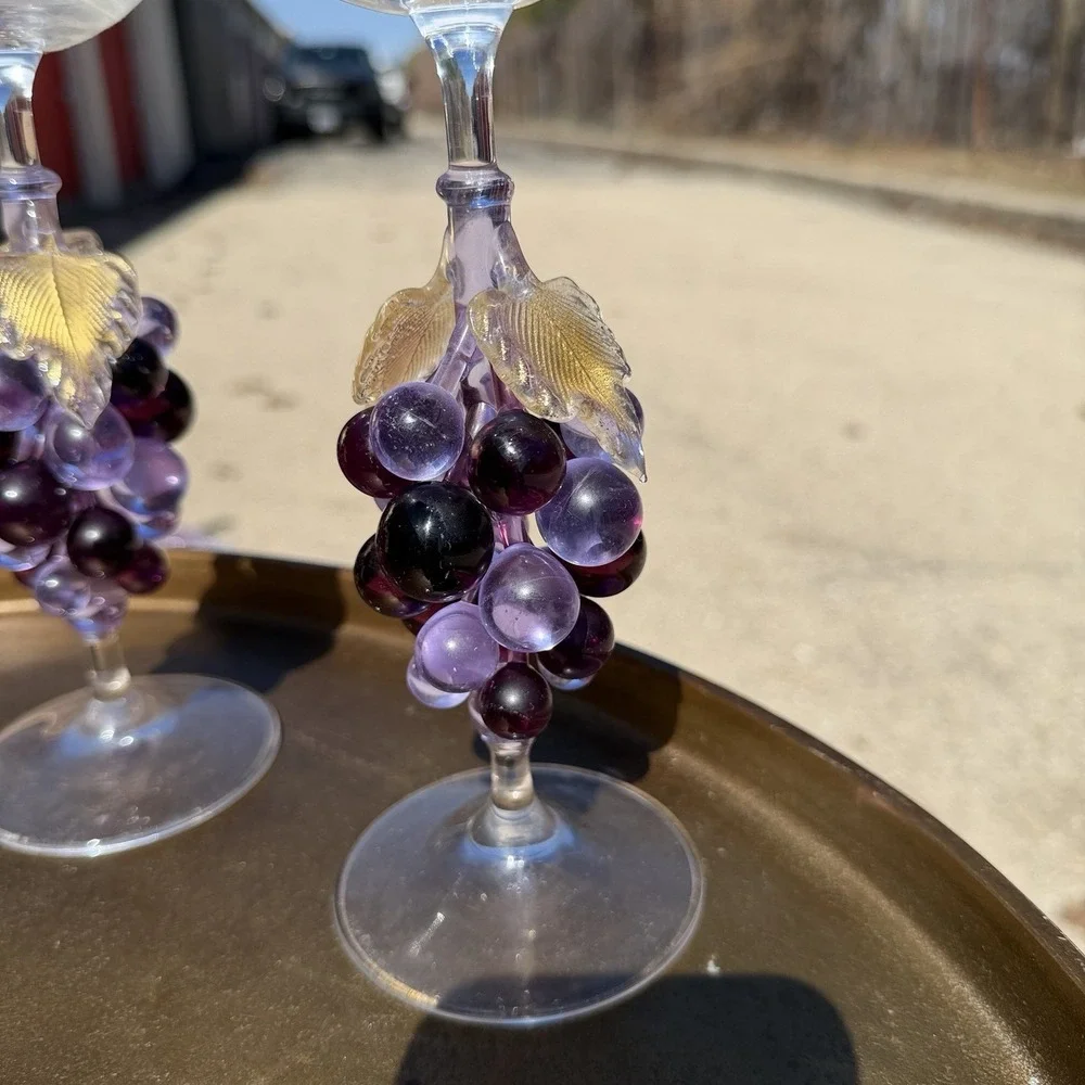 Vintage‎ Wine Glasses Grape Stem Set of 2